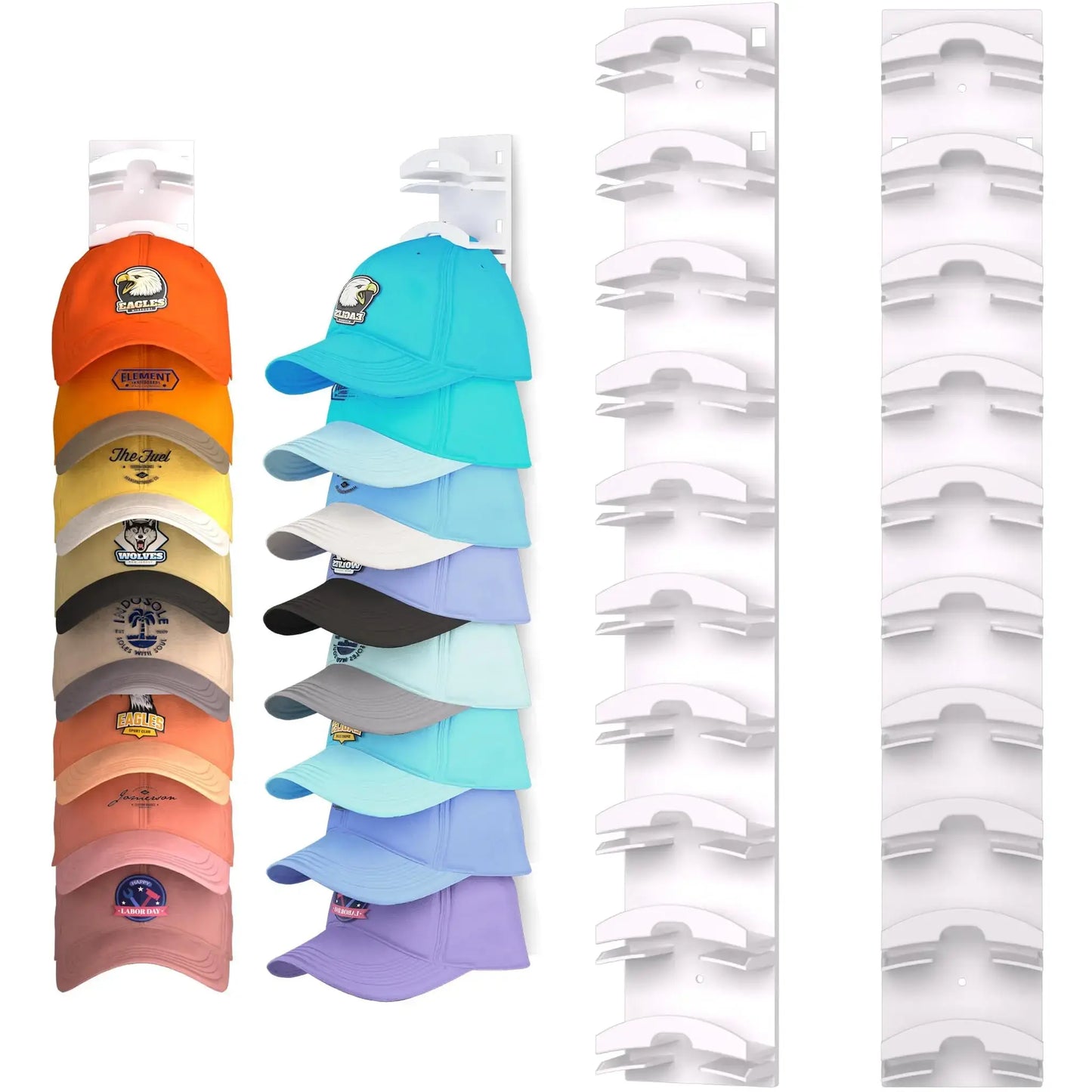 【Summervibes】2 Hat Organizer Wall Mounted Baseball Cap Rack Black or White Adhesive Mount Holds 18 Hats for Closet Door Bedroom Easy Access Display Installation