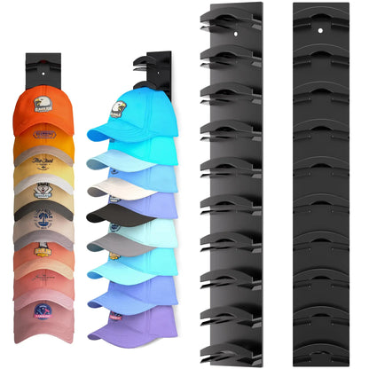 【Summervibes】2 Hat Organizer Wall Mounted Baseball Cap Rack Black or White Adhesive Mount Holds 18 Hats for Closet Door Bedroom Easy Access Display Installation