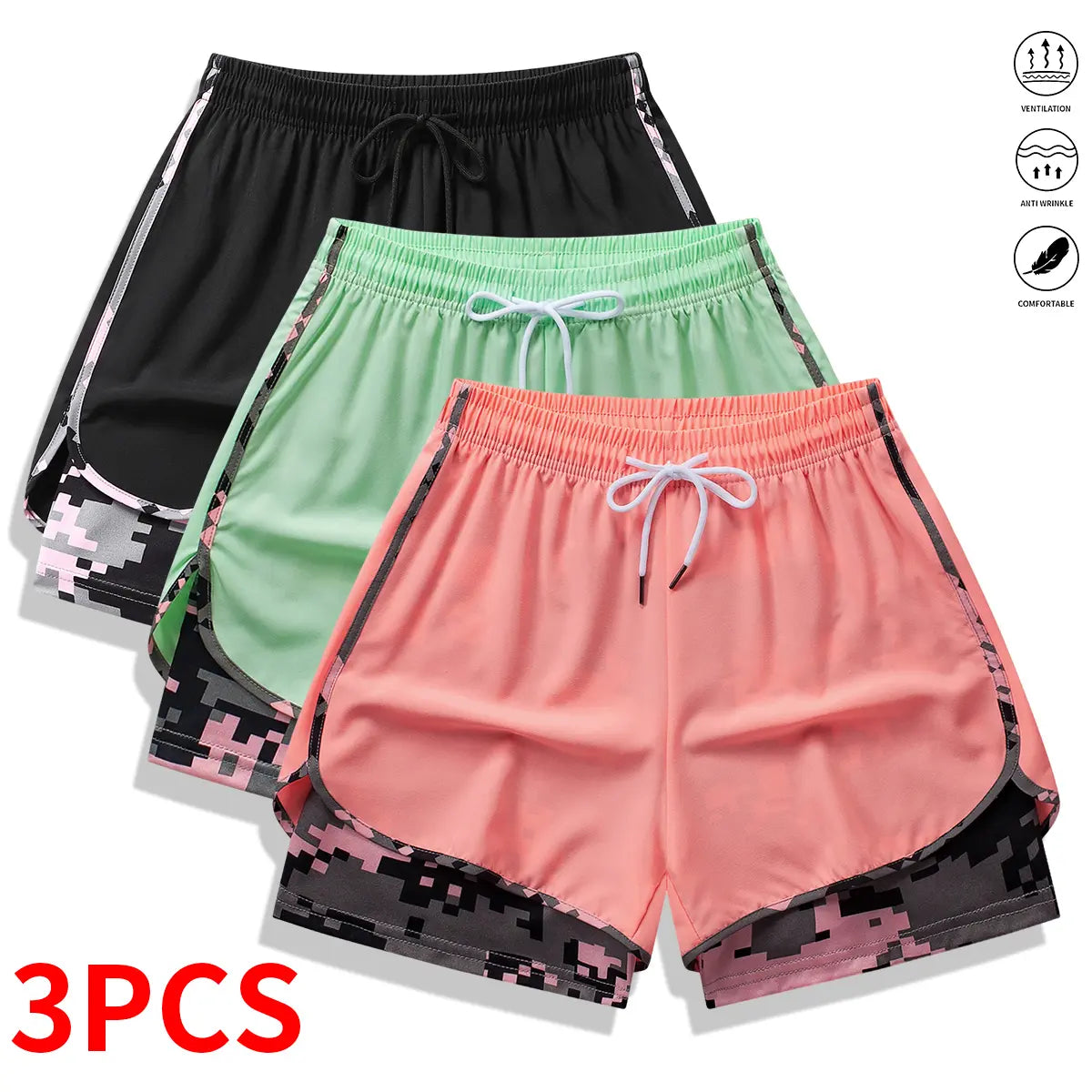 3-Pack Women’S Casual Athletic Shorts with Built-In Liner, Drawstring, Elastic Waistband—Suitable for Outdoor Sports, Fitness, Running, and Casual Wear; Women’S Shorts, Athletic Shorts, Womenswear,Summerwins