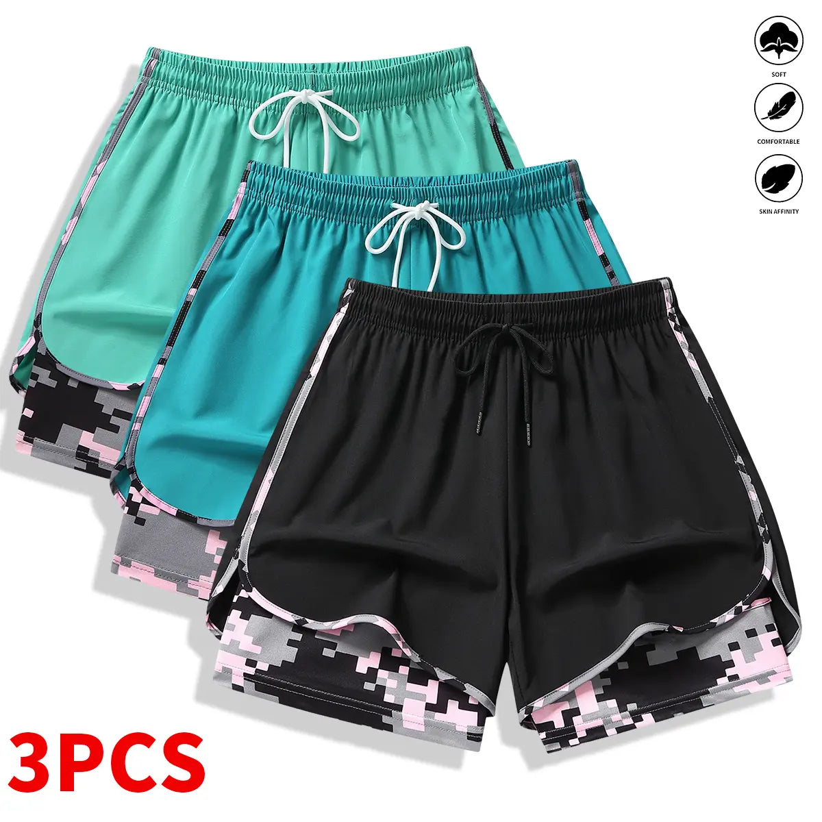 3-Pack Women’S Casual Athletic Shorts with Built-In Liner, Drawstring, Elastic Waistband—Suitable for Outdoor Sports, Fitness, Running, and Casual Wear; Women’S Shorts, Athletic Shorts, Womenswear,Summerwins
