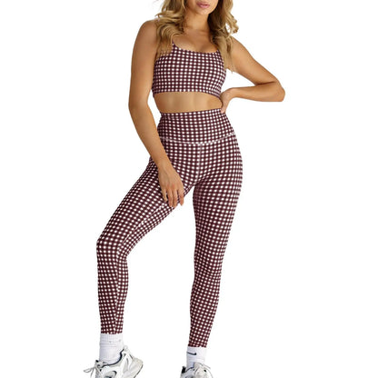 Aoysky Women'S 2 Piece Athleisure Wear Sets - Padded Open Back Gingham Crop Tank (Women'S Tops), High Waisted Seamless Sports Shorts, Sporty Style Outfits, Gym Sets for Yoga & Workout,Summerwins,Summeroutfits,Vacationoutfits,Bathingsuitwomenset,Beachoutfi