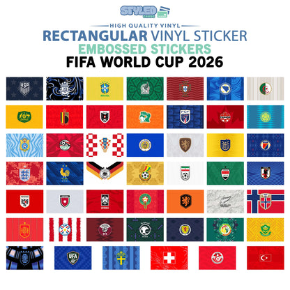 Soccer World Cup Rectangular Embossed Stickers Made with High Quality Vinyl