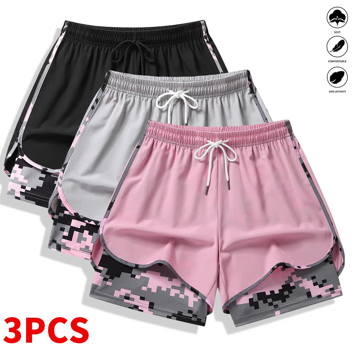 3-Pack Women’S Casual Athletic Shorts with Built-In Liner, Drawstring, Elastic Waistband—Suitable for Outdoor Sports, Fitness, Running, and Casual Wear; Women’S Shorts, Athletic Shorts, Womenswear,Summerwins