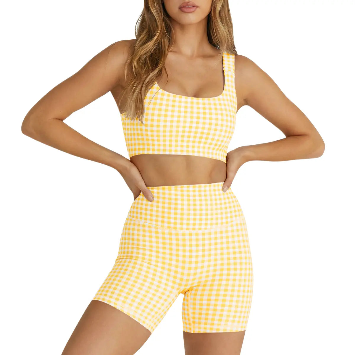 Aoysky Women'S 2 Piece Athleisure Wear Sets - Padded Open Back Gingham Crop Tank (Women'S Tops), High Waisted Seamless Sports Shorts, Sporty Style Outfits, Gym Sets for Yoga & Workout,Summerwins,Summeroutfits,Vacationoutfits,Bathingsuitwomenset,Beachoutfi