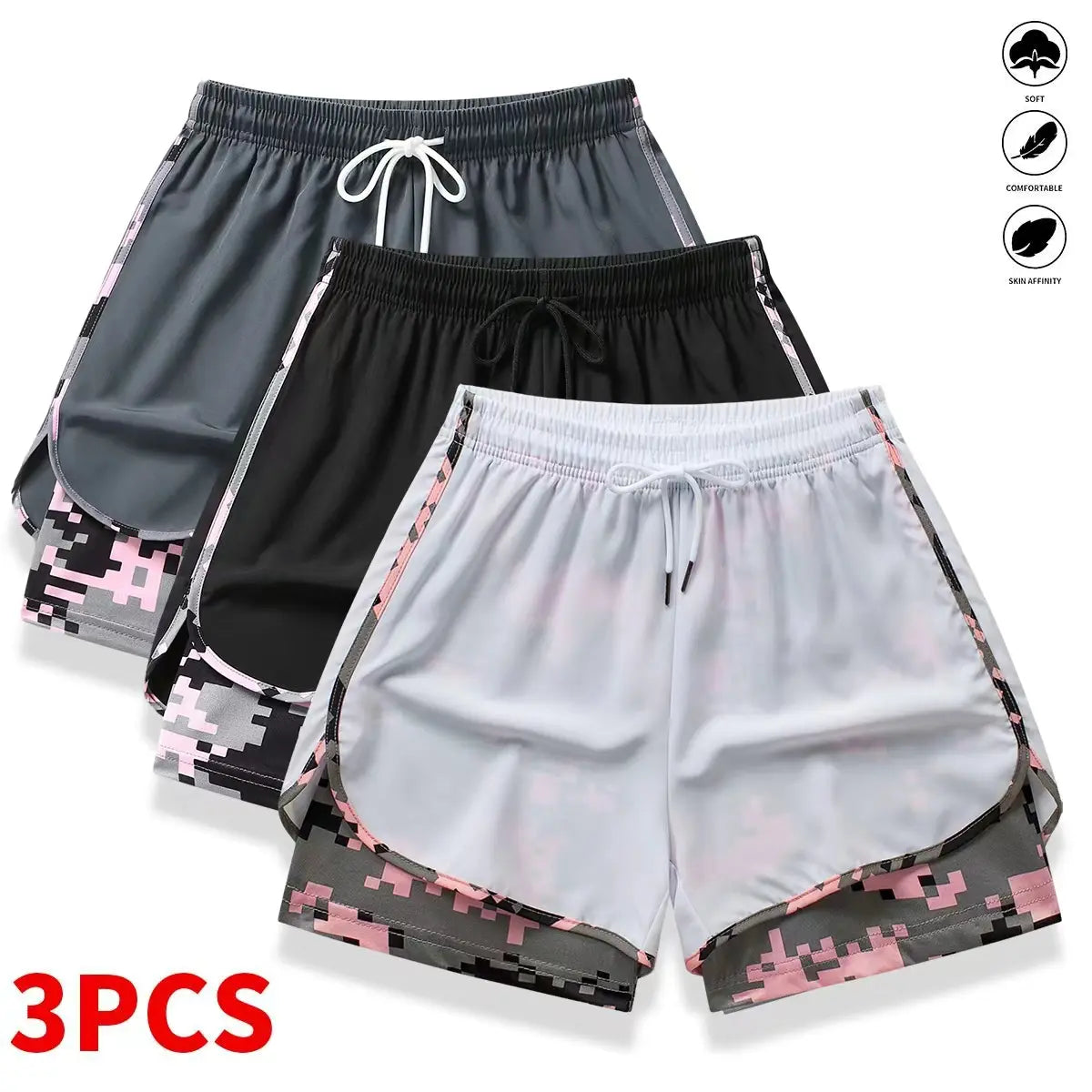 3-Pack Women’S Casual Athletic Shorts with Built-In Liner, Drawstring, Elastic Waistband—Suitable for Outdoor Sports, Fitness, Running, and Casual Wear; Women’S Shorts, Athletic Shorts, Womenswear,Summerwins