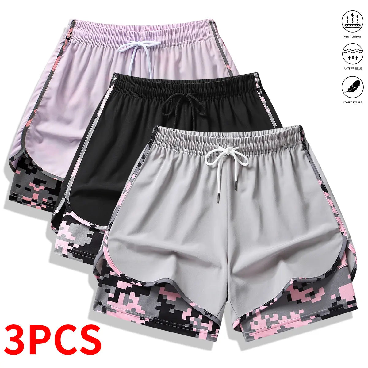 3-Pack Women’S Casual Athletic Shorts with Built-In Liner, Drawstring, Elastic Waistband—Suitable for Outdoor Sports, Fitness, Running, and Casual Wear; Women’S Shorts, Athletic Shorts, Womenswear,Summerwins