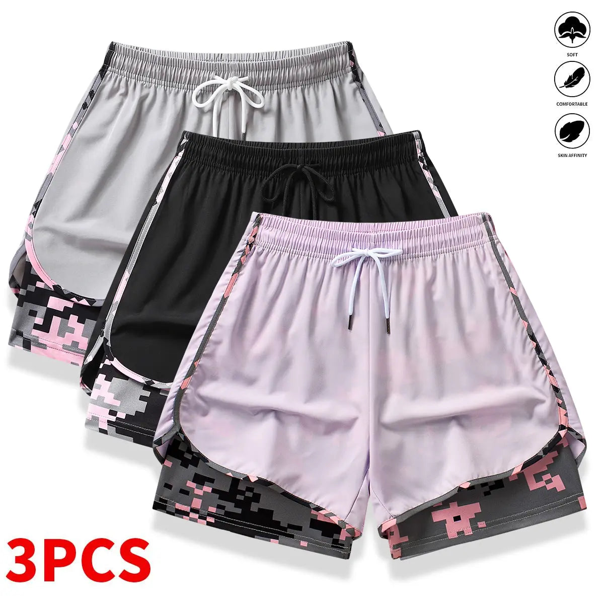 3-Pack Women’S Casual Athletic Shorts with Built-In Liner, Drawstring, Elastic Waistband—Suitable for Outdoor Sports, Fitness, Running, and Casual Wear; Women’S Shorts, Athletic Shorts, Womenswear,Summerwins