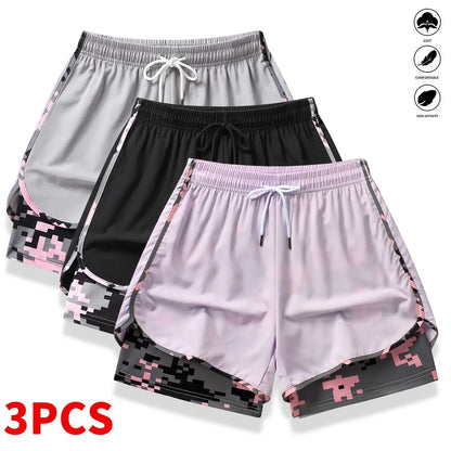 3-Pack Women’S Casual Athletic Shorts with Built-In Liner, Drawstring, Elastic Waistband—Suitable for Outdoor Sports, Fitness, Running, and Casual Wear; Women’S Shorts, Athletic Shorts, Womenswear,Summerwins