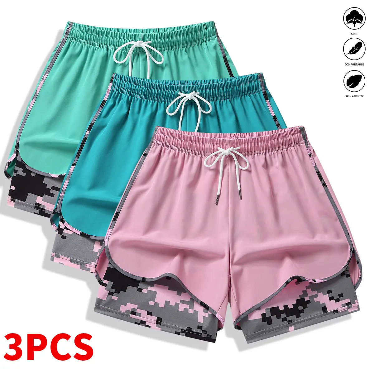 3-Pack Women’S Casual Athletic Shorts with Built-In Liner, Drawstring, Elastic Waistband—Suitable for Outdoor Sports, Fitness, Running, and Casual Wear; Women’S Shorts, Athletic Shorts, Womenswear,Summerwins