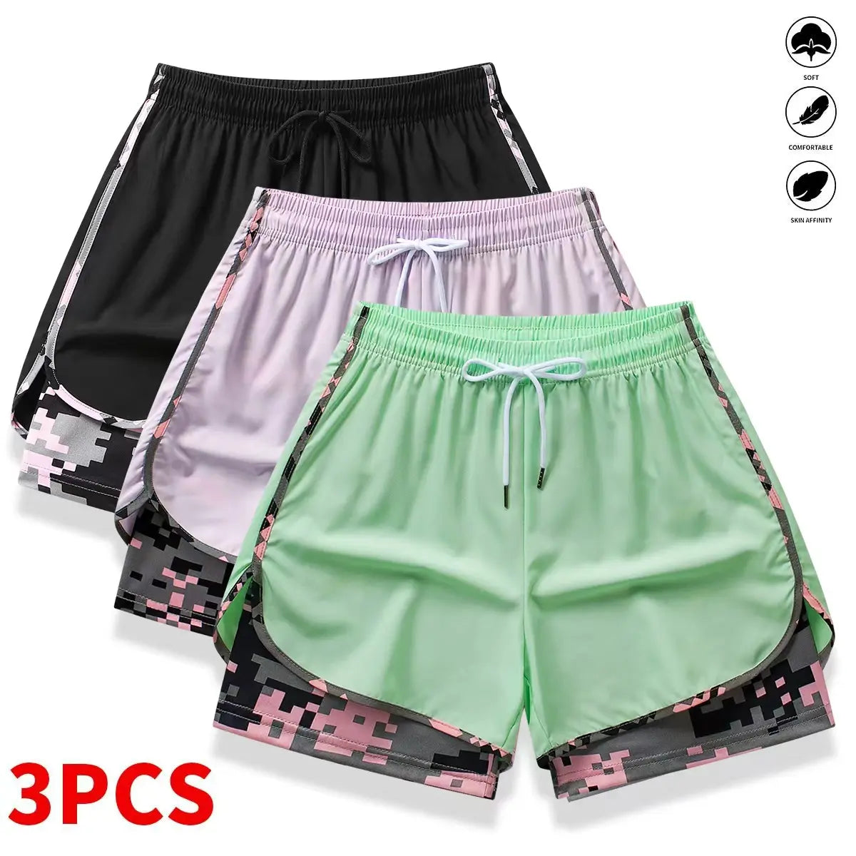 3-Pack Women’S Casual Athletic Shorts with Built-In Liner, Drawstring, Elastic Waistband—Suitable for Outdoor Sports, Fitness, Running, and Casual Wear; Women’S Shorts, Athletic Shorts, Womenswear,Summerwins