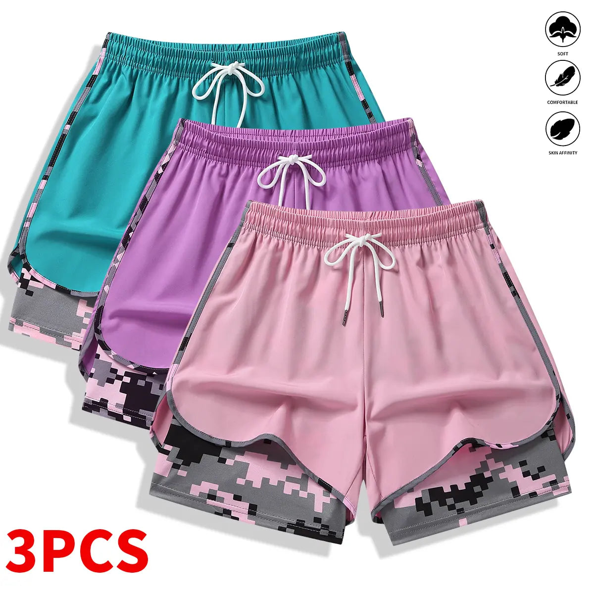 3-Pack Women’S Casual Athletic Shorts with Built-In Liner, Drawstring, Elastic Waistband—Suitable for Outdoor Sports, Fitness, Running, and Casual Wear; Women’S Shorts, Athletic Shorts, Womenswear,Summerwins
