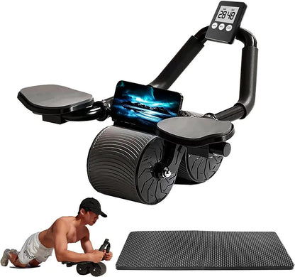 Ab Roller Wheel with Elbow Support - Automatic Rebound Abdominal Muscle Trainer, Tummy Exercise Equipment for Home Gym, Unisex Core & Full Body Workout Gear, Ideal Gift for Gym Lovers Fitness Digital Timer